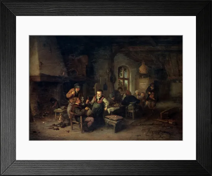 Framed Print : The Interior of an Inn with Nine Peasants and a Hurdy-Gurdy Player, 1653. Artist: Adriaen van Ostade Framed Print : The Interior of an Inn with Nine Peasants and a Hurdy-Gurdy Player, 1653. Artist: Adriaen van Ostade