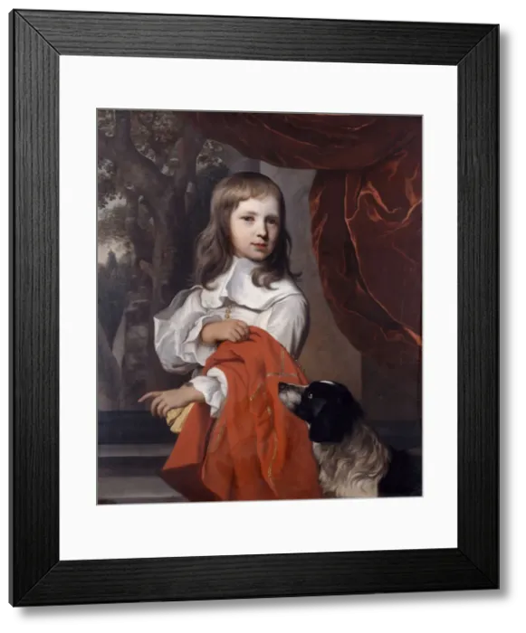 Framed Print : Portrait of a Young Boy with a Dog, 1658. Artist: Jacob van Loo Framed Print : Portrait of a Young Boy with a Dog, 1658. Artist: Jacob van Loo