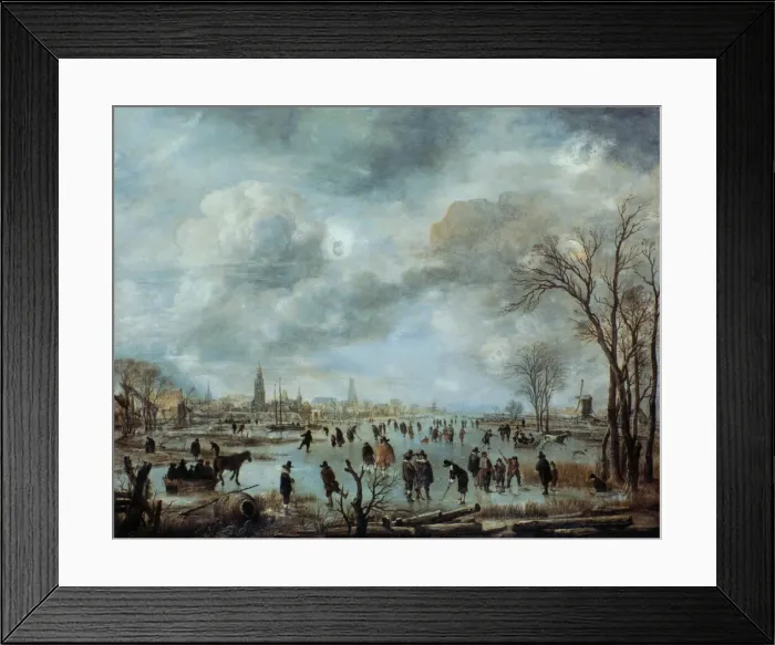 Framed Print : River view in the winter, 17 century. Artist: Aert van der Neer Framed Print : River view in the winter, 17 century. Artist: Aert van der Neer