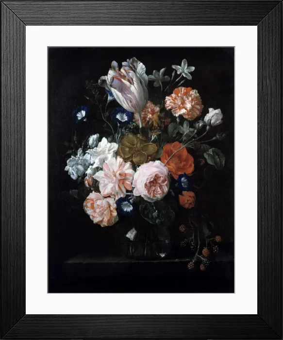 Framed Print : A Tulip, Carnations, and Morning Glory in a Glass Vase, 17th century. Artist: Nicolaes van Veerendael Framed Print : A Tulip, Carnations, and Morning Glory in a Glass Vase, 17th century. Artist: Nicolaes van Veerendael