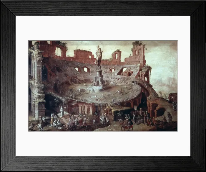 Framed Print : Bullfight a l?Antique, 1552. Artist: Maerten van Heemskerck Framed Print : Bullfight a l?Antique, 1552. Artist: Maerten van Heemskerck