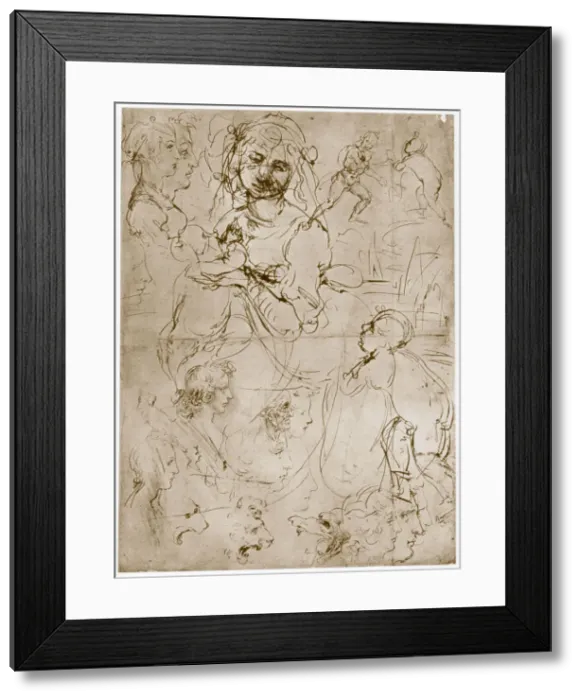 Framed Print : Kneeling Madonna with the Child and St. John, 1478-1480. Artist: Leonardo da Vinci Framed Print : Kneeling Madonna with the Child and St. John, 1478-1480. Artist: Leonardo da Vinci