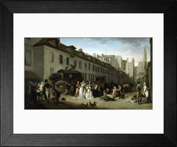 Framed Print : The Arrival of a Stagecoach at the Terminus, rue Notre-Dame-des-Victoires, Paris, 1803. Artist: Louis Leopold Boilly Framed Print : The Arrival of a Stagecoach at the Terminus, rue Notre-Dame-des-Victoires, Paris, 1803. Artist: Louis Leopold Boilly