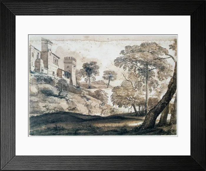 Framed Print : Hunting deer, mid-late 17th century. Artist: Claude Lorrain Framed Print : Hunting deer, mid-late 17th century. Artist: Claude Lorrain