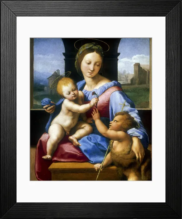 Framed Print : The Madonna and Child with the Infant Baptist ( The Garvagh Madonna ), c1509-1510. Artist: Raphael Framed Print : The Madonna and Child with the Infant Baptist ( The Garvagh Madonna ), c1509-1510. Artist: Raphael