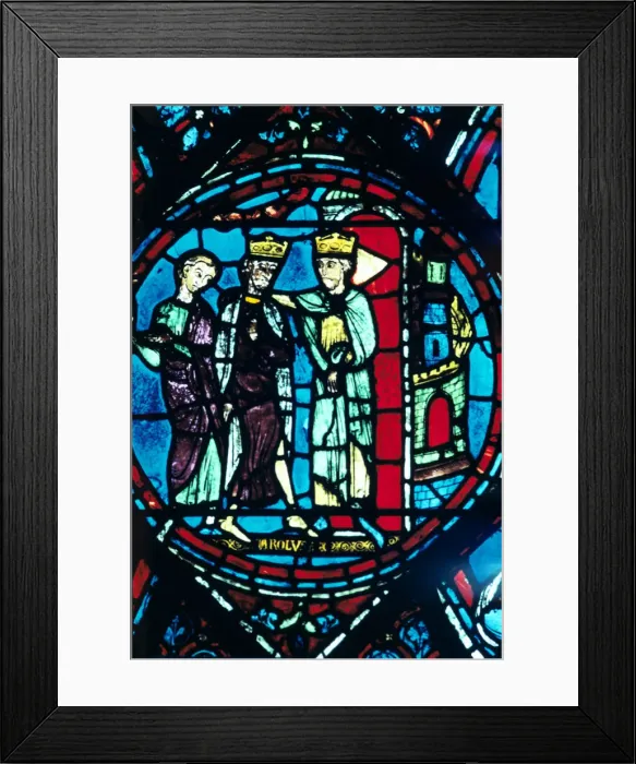 Framed Print : Constantine greets Charlemagne at Constantinople, stained glass, Chartres Cathedral, France, c1225 Framed Print : Constantine greets Charlemagne at Constantinople, stained glass, Chartres Cathedral, France, c1225