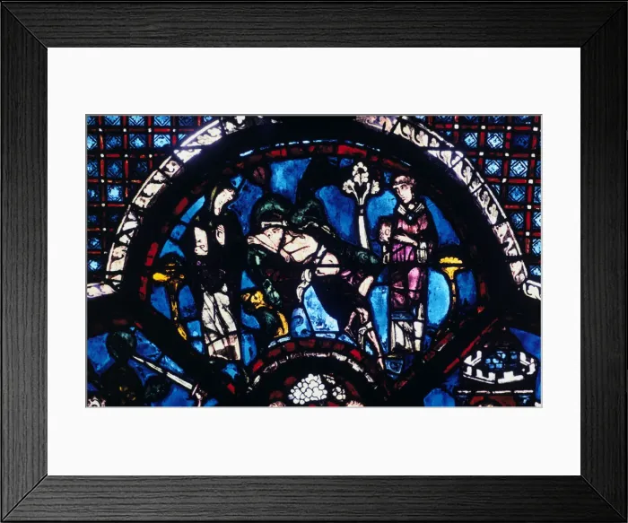 Framed Print : Injured pilgrim ignored by priest and Levite, stained glass, Chartres Cathedral, France, 1205-1215 Framed Print : Injured pilgrim ignored by priest and Levite, stained glass, Chartres Cathedral, France, 1205-1215