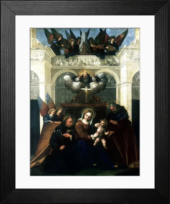 Framed Print : Holy Family with Saint Nicholas of Tolentino, 1515-1530. Artist: Lodovico Mazzolini Framed Print : Holy Family with Saint Nicholas of Tolentino, 1515-1530. Artist: Lodovico Mazzolini
