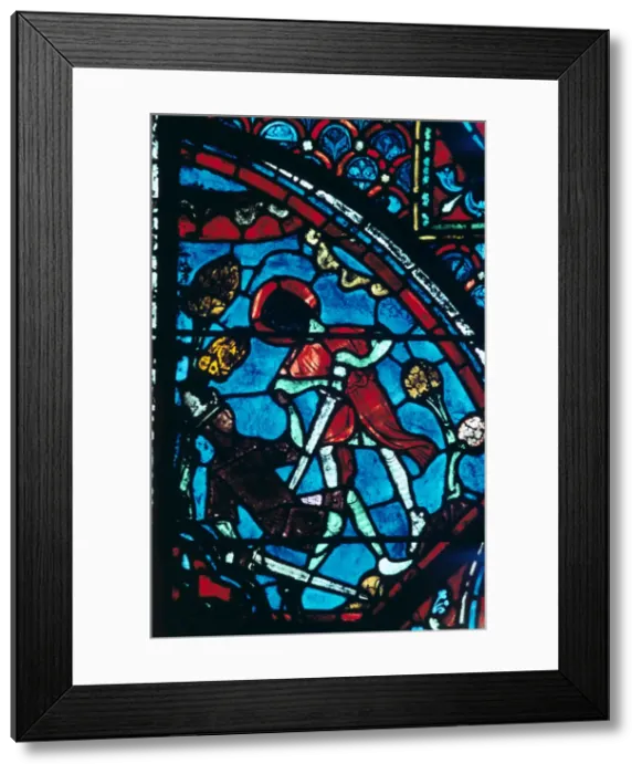 Framed Print : Roland pierces the giant Ferragut in the navel, stained glass, Chartres Cathedral, 1194-1260 Framed Print : Roland pierces the giant Ferragut in the navel, stained glass, Chartres Cathedral, 1194-1260