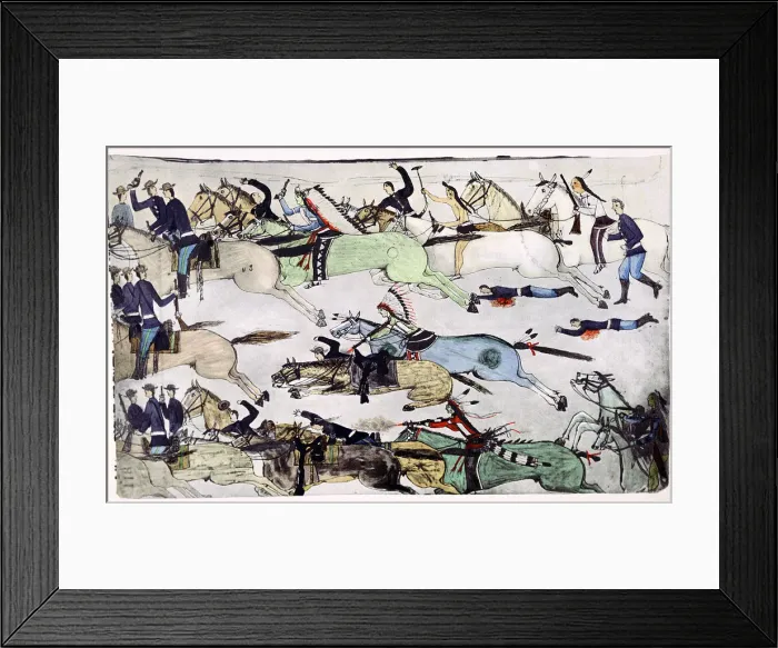 Framed Print : Battle of the Little Big Horn, Montana, USA, 25-26 June 1876, (c1900). Artist: Amos Bad Heart Buffalo Framed Print : Battle of the Little Big Horn, Montana, USA, 25-26 June 1876, (c1900). Artist: Amos Bad Heart Buffalo