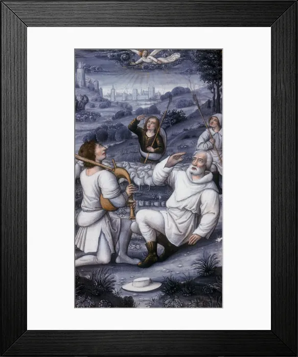Framed Print : Angel summoning the shepherds to the Nativity, 16th century Framed Print : Angel summoning the shepherds to the Nativity, 16th century