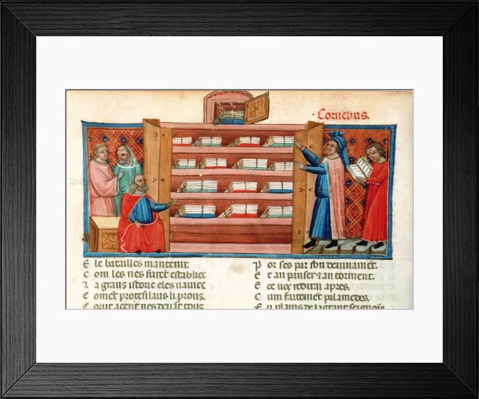 Framed Print : Monks and students in a library, 15th century Framed Print : Monks and students in a library, 15th century