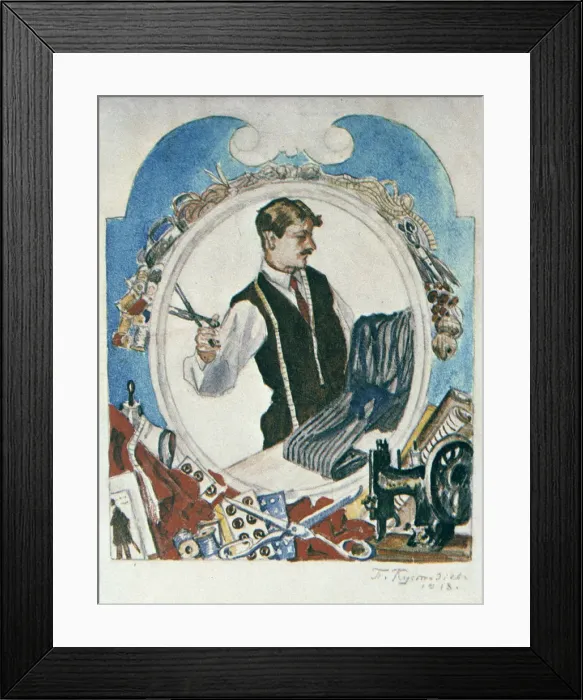 Framed Print : The Tailor, 1918. Artist: Boris Mikhajlovich Kustodiev Framed Print : The Tailor, 1918. Artist: Boris Mikhajlovich Kustodiev