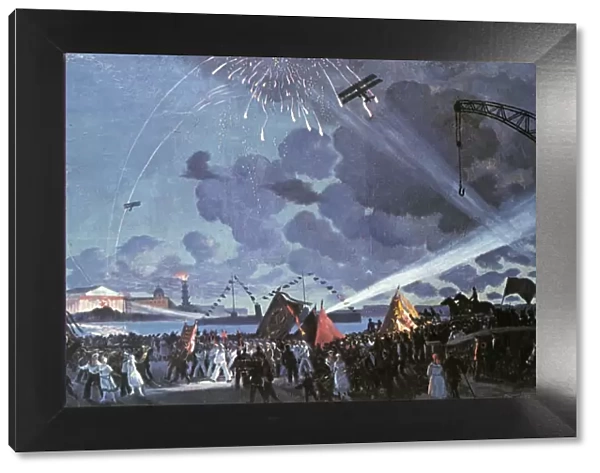 Night celebration on the Neva, 1923. Artist: Boris Mikhajlovich Kustodiev