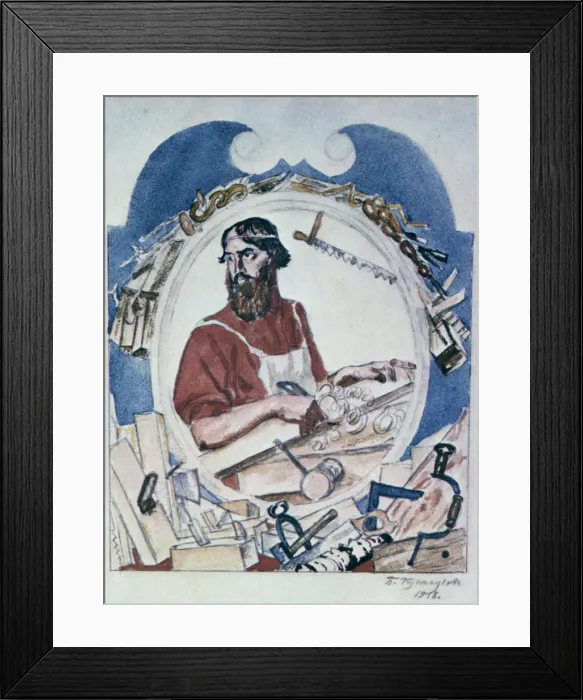 Framed Print : The Carpenter, 1918. Artist: Boris Mikhajlovich Kustodiev Framed Print : The Carpenter, 1918. Artist: Boris Mikhajlovich Kustodiev