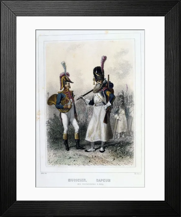 Framed Print : Musician and Sapper of the Grenadiers-a-Pied, 1859. Artist: Auguste Raffet Framed Print : Musician and Sapper of the Grenadiers-a-Pied, 1859. Artist: Auguste Raffet