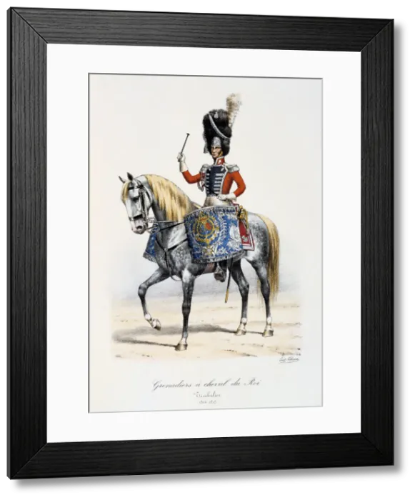 Framed Print : Grenadiers a Cheval du Roi, Timpanist, 1814-15. Artist: Eugene Titeux Framed Print : Grenadiers a Cheval du Roi, Timpanist, 1814-15. Artist: Eugene Titeux