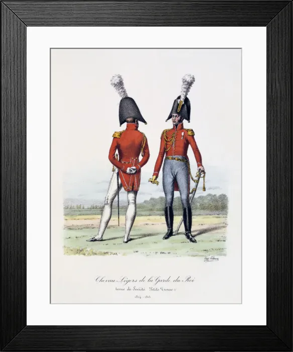 Framed Print : Chevau-Legers de la Garde du Roi, Tenue de Societe and Petite Tenue, 1814-15. Artist: Eugene Titeux Framed Print : Chevau-Legers de la Garde du Roi, Tenue de Societe and Petite Tenue, 1814-15. Artist: Eugene Titeux
