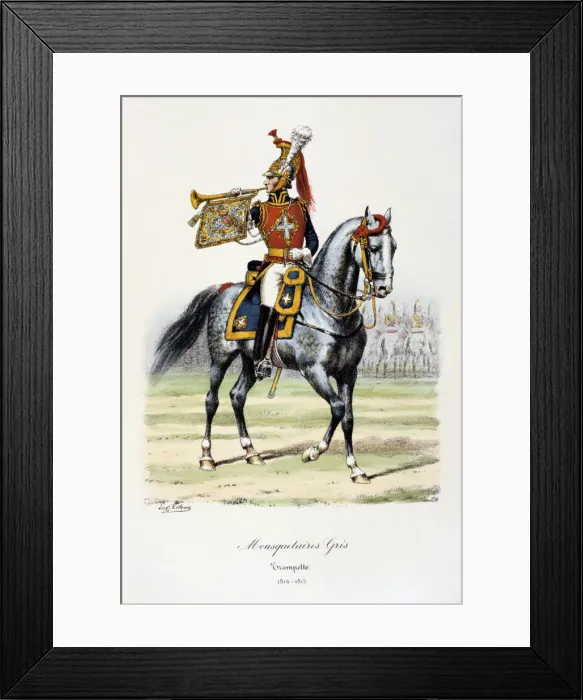Framed Print : Mousquetaires Gris, Trumpeter, 1814-15. Artist: Eugene Titeux Framed Print : Mousquetaires Gris, Trumpeter, 1814-15. Artist: Eugene Titeux
