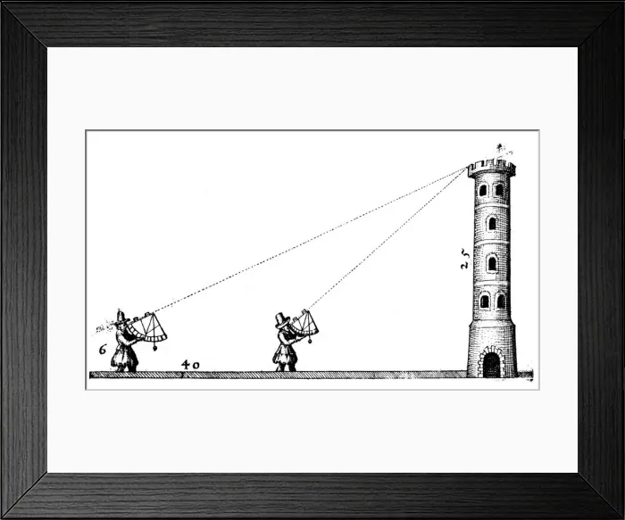 Framed Print : Surveyors using quadrants to measure the height of a tower, c1617-c1619. Artist: Robert Fludd Framed Print : Surveyors using quadrants to measure the height of a tower, c1617-c1619. Artist: Robert Fludd