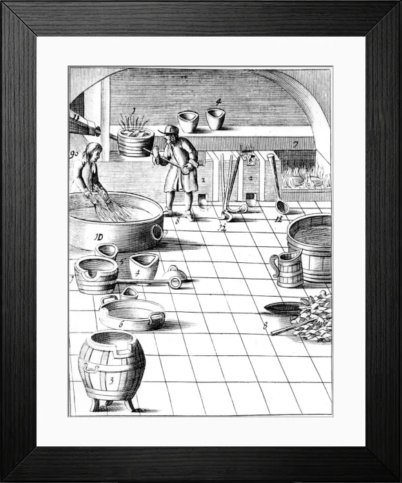 Framed Print : Preparation of copper and silver to be alloyed for production of coins, 1683
