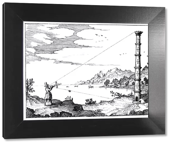 Using a cross-staff to measure the height of a tower, 1617-1619