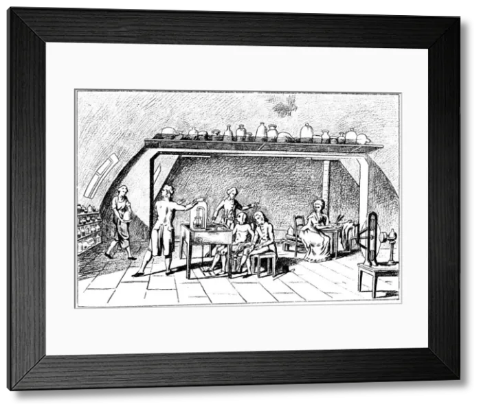 Framed Print : Antoine Laurent Lavoisier, 18th century French chemist, investigating respiration Framed Print : Antoine Laurent Lavoisier, 18th century French chemist, investigating respiration