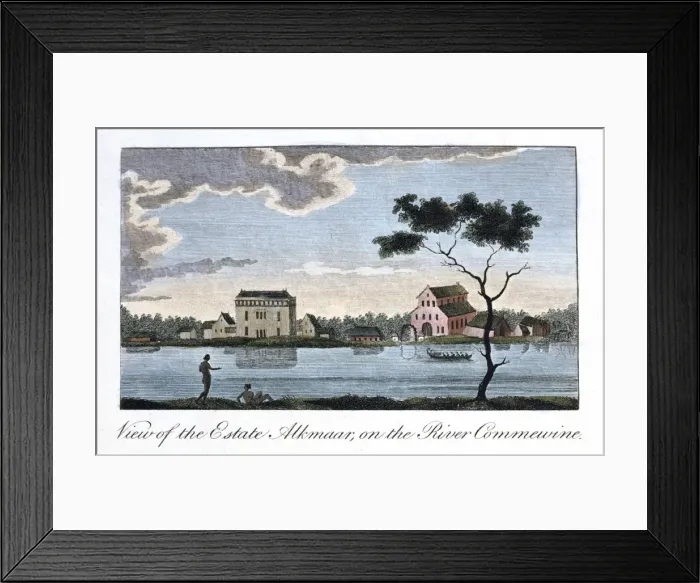 Framed Print : View of the Estate Alkmaar, on the River Commewine, 1813. Artist: John Gabriel Stedman Framed Print : View of the Estate Alkmaar, on the River Commewine, 1813. Artist: John Gabriel Stedman