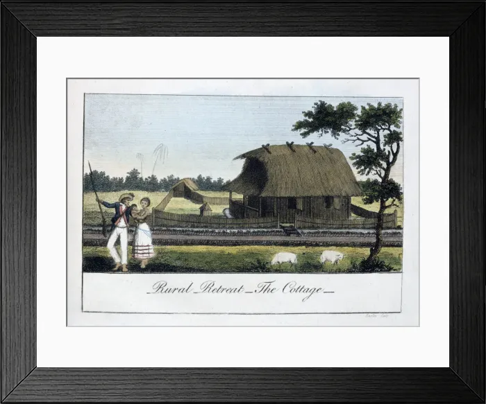 Framed Print : Rural Retreat, The Cottage, 1813. Artist: John Gabriel Stedman Framed Print : Rural Retreat, The Cottage, 1813. Artist: John Gabriel Stedman