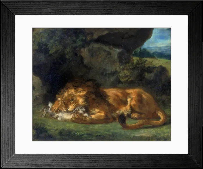 Framed Print : Lion Devouring a Rabbit, 19th century. Artist: Eugene Delacroix Framed Print : Lion Devouring a Rabbit, 19th century. Artist: Eugene Delacroix