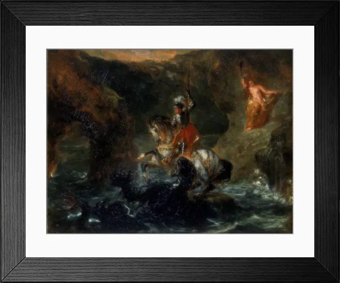 Framed Print : St George Fighting the Dragon or Perseus Delivering Andromeda, 1847. Artist: Eugene Delacroix