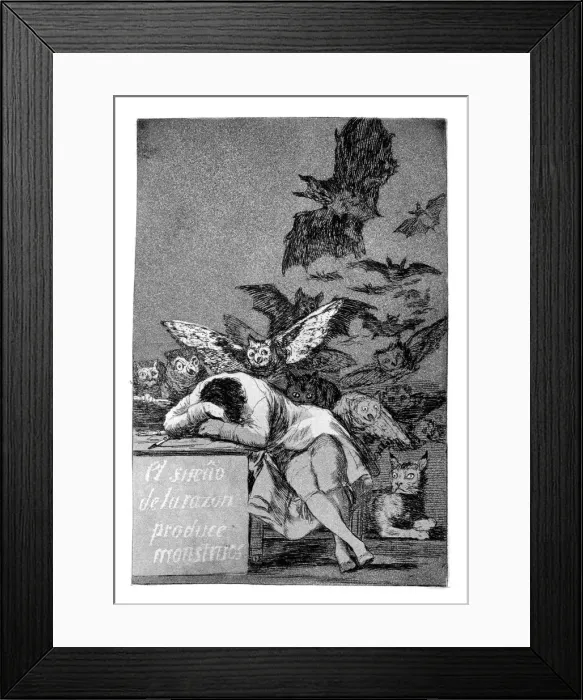 Framed Print : The sleep of reason produces monsters, 1799. Artist: Francisco Goya Framed Print : The sleep of reason produces monsters, 1799. Artist: Francisco Goya
