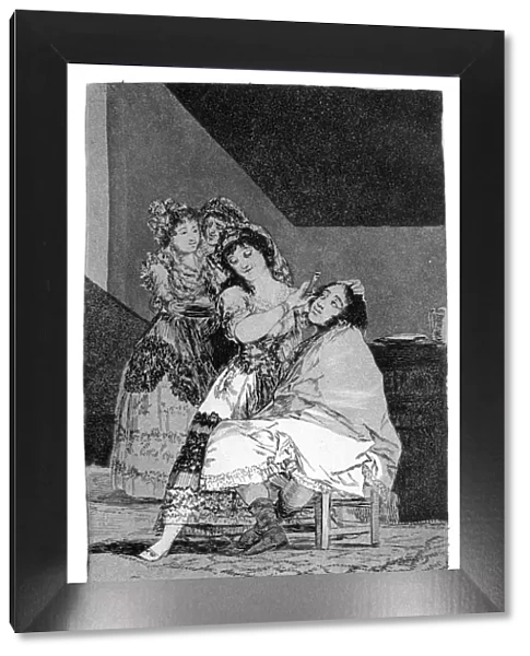 She fleeces him, 1799. Artist: Francisco Goya