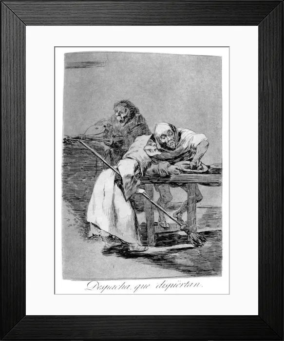 Framed Print : Be quick, they are waking up, 1799. Artist: Francisco Goya Framed Print : Be quick, they are waking up, 1799. Artist: Francisco Goya