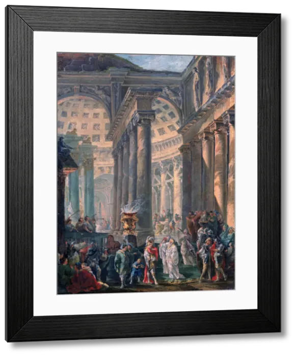 Framed Print : Caprice d un Temple Romain avec l Enterrement Triomphal d Alexandre le Grand, 1755-1760. Artist: Robert Hubert Framed Print : Caprice d un Temple Romain avec l Enterrement Triomphal d Alexandre le Grand, 1755-1760. Artist: Robert Hubert