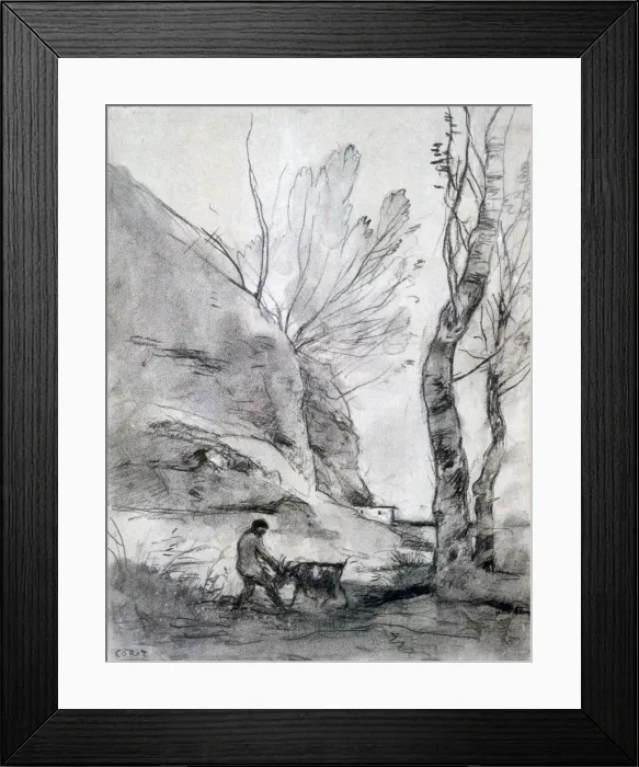 Framed Print : Man Struggling with a Goat, c1816-1875. Artist: Jean-Baptiste-Camille Corot Framed Print : Man Struggling with a Goat, c1816-1875. Artist: Jean-Baptiste-Camille Corot