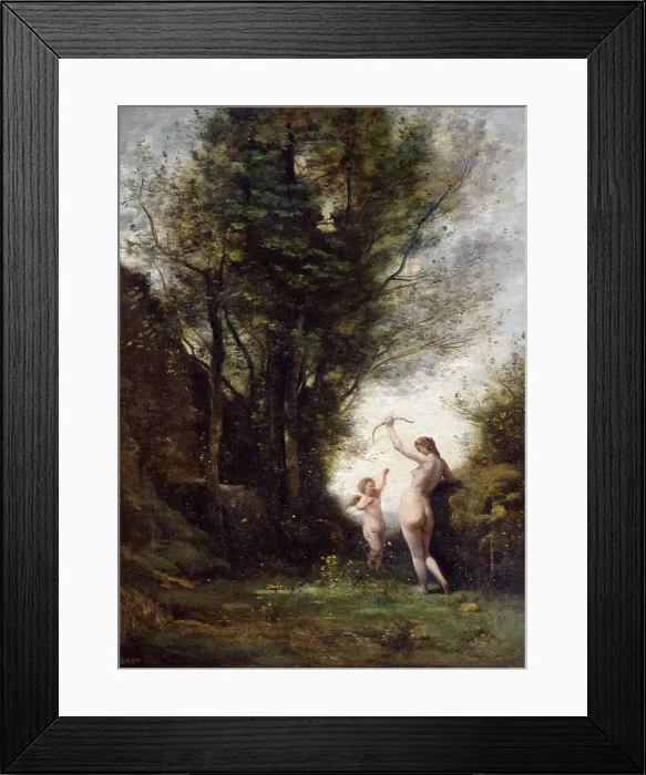 Framed Print : A Nymph Playing with Cupid, 1857. Artist: Jean-Baptiste-Camille Corot Framed Print : A Nymph Playing with Cupid, 1857. Artist: Jean-Baptiste-Camille Corot