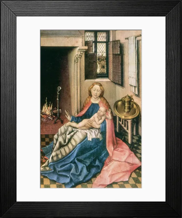 Framed Print : Madonna and Child before a Fireplace, 1430s. Artist: Robert Campin Framed Print : Madonna and Child before a Fireplace, 1430s. Artist: Robert Campin