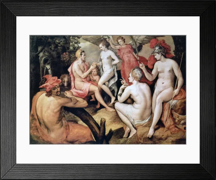Framed Print : The Judgment of Paris, c1550. Artist: Frans Floris Framed Print : The Judgment of Paris, c1550. Artist: Frans Floris