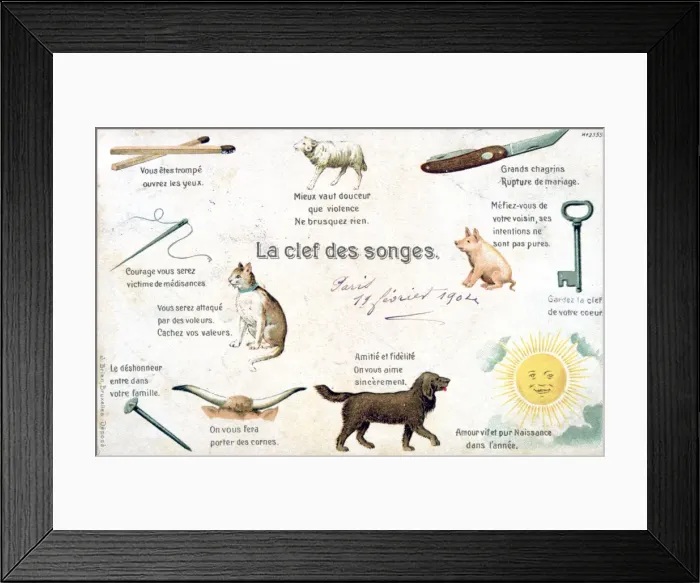Framed Print : The key of the dreams, French Postcard, c1900 Framed Print : The key of the dreams, French Postcard, c1900