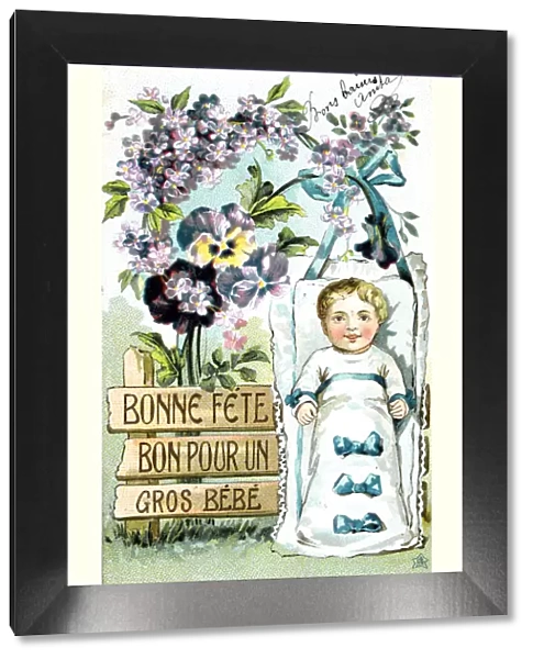 Happy Birthday, Large Baby, Large Baby, French Postcard, c1900