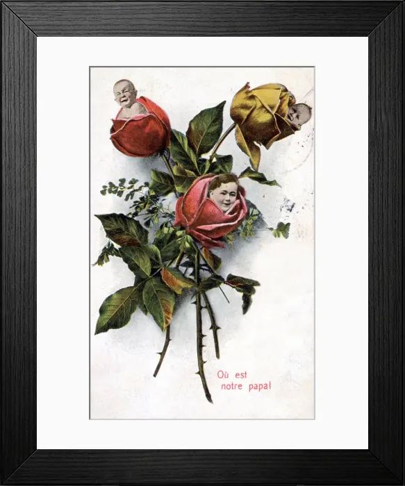Framed Print : Where is our dad, French Postcard, c1900 Framed Print : Where is our dad, French Postcard, c1900