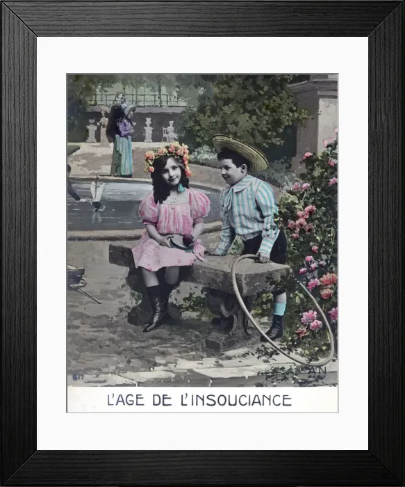 Framed Print : The age of Innocence, French Postcard, c1900 Framed Print : The age of Innocence, French Postcard, c1900