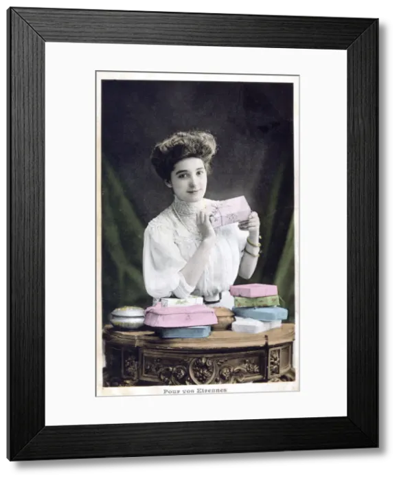 Framed Print : New Year Gift, French Postcard, c1900 Framed Print : New Year Gift, French Postcard, c1900