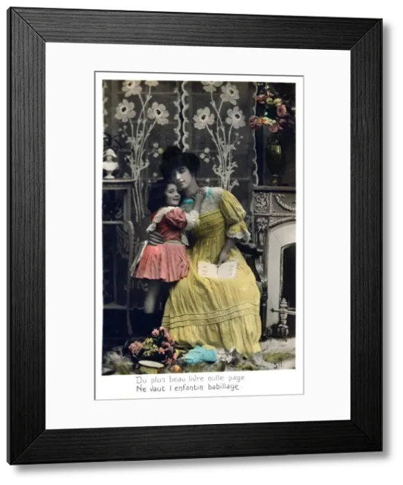 Framed Print : The more beautiful book, French Postcard, c1900 Framed Print : The more beautiful book, French Postcard, c1900