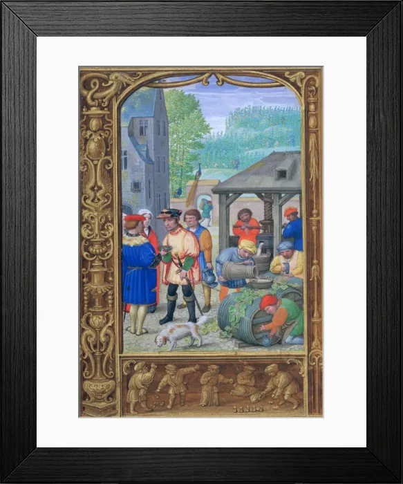 Framed Print : October, wine-making, early 16th century Framed Print : October, wine-making, early 16th century