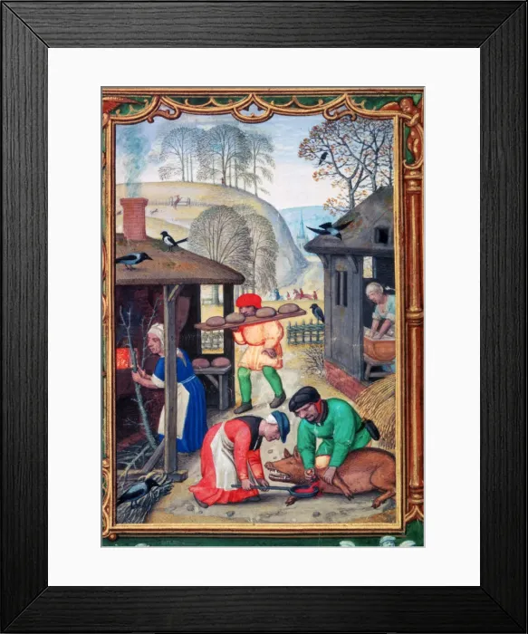Framed Print : December, slaughtering the pig, 1520. Artist: Gerhard Hoornbach Framed Print : December, slaughtering the pig, 1520. Artist: Gerhard Hoornbach