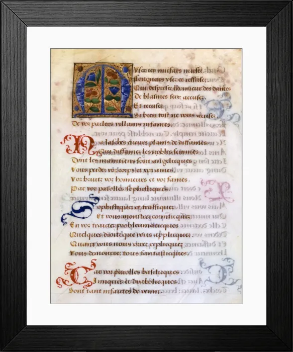 Framed Print : Decorated initial letter M, 16th century Framed Print : Decorated initial letter M, 16th century