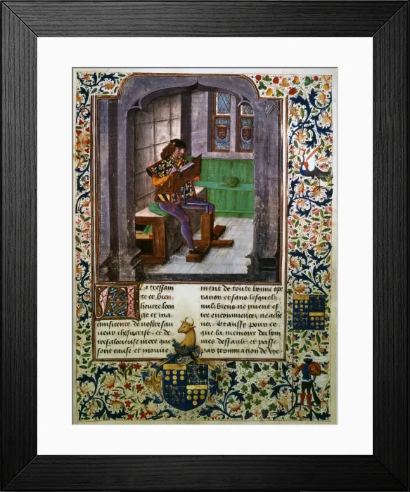 Framed Print : The writing of Jacques Lalains biography, 15th century Framed Print : The writing of Jacques Lalains biography, 15th century