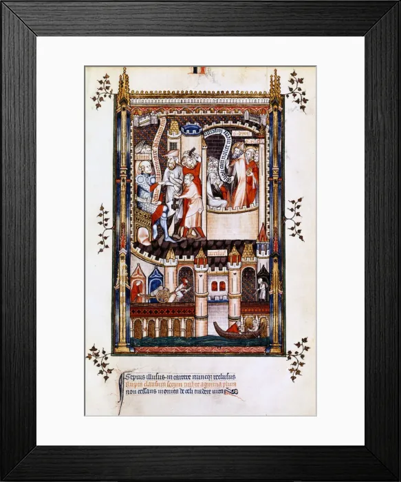 Framed Print : St Denis, St Rusticus and St Eleutherius in prison, 1317 Framed Print : St Denis, St Rusticus and St Eleutherius in prison, 1317